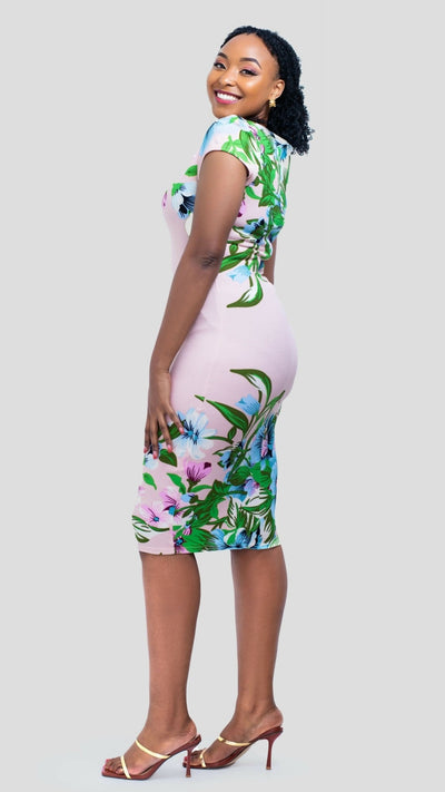 The Fashion Frenzy Blush Floral Bodycon Dress - Cream - Shopzetu