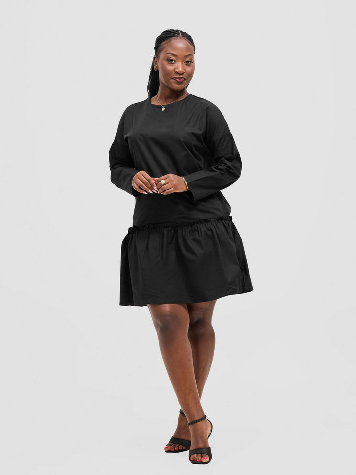 The Fashion Frenzy Buttoned Shift Dress - Black - Shopzetu