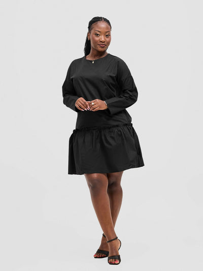 The Fashion Frenzy Buttoned Shift Dress - Black - Shopzetu