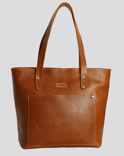Blueberry Leather Tote Bag - Tan - Shopzetu