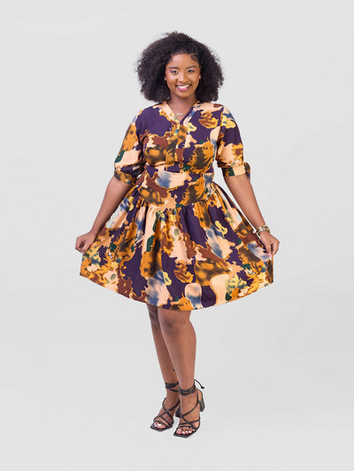 Lizola Sawalli Shirt Dress - Purple / Mustard / Green - Shopzetu