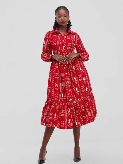Izulu Kenderi Midi Dress - Red - Shopzetu