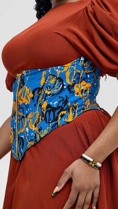 Corsetry And Co Matron Ankara Corset Belt Top - Blue - Shopzetu