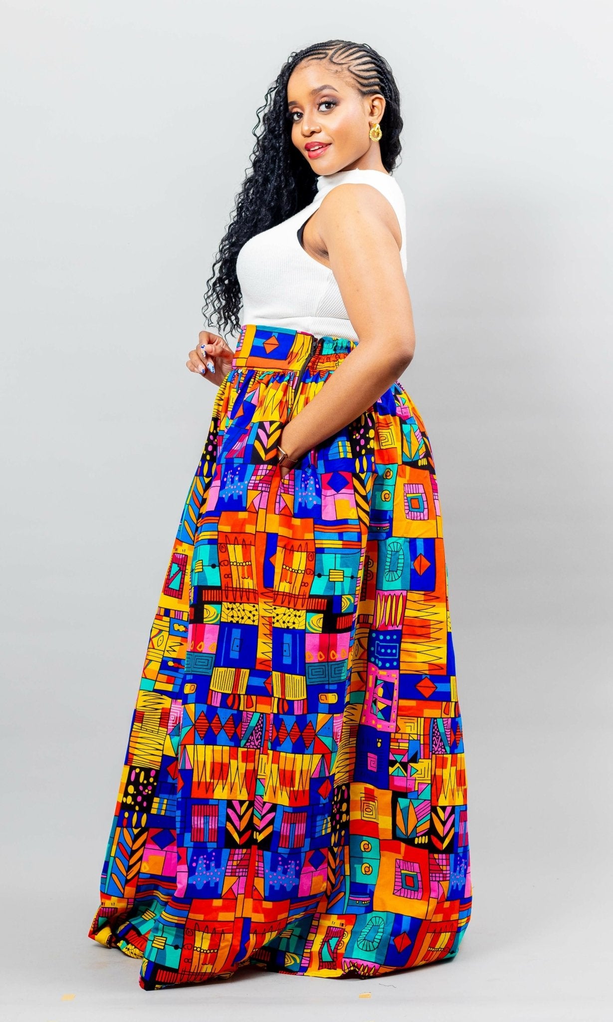 African Yuva Lily African Print Skirt - Multicolored - Shopzetu