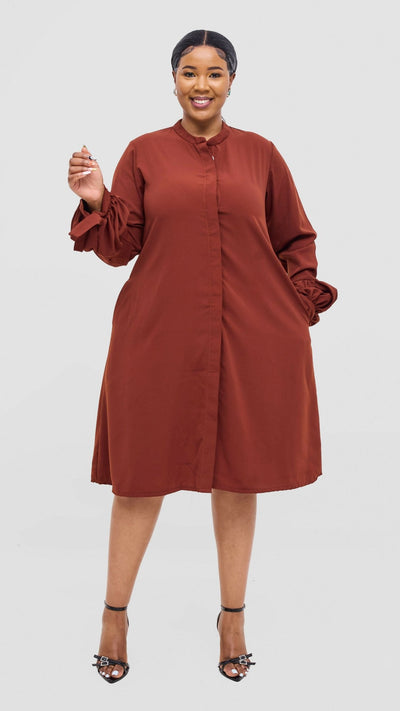 Lucille Couture Elaine Shirt Dress - Brown - Shopzetu