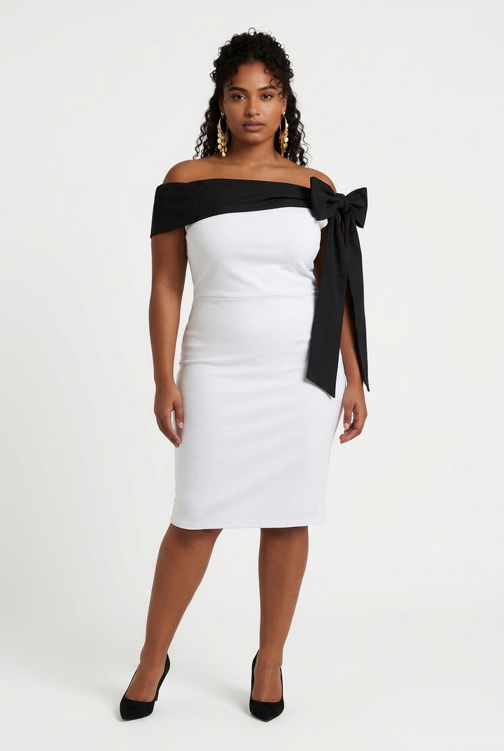 Stylish Sisters Ribbon Detail Midi Dress - White & Black