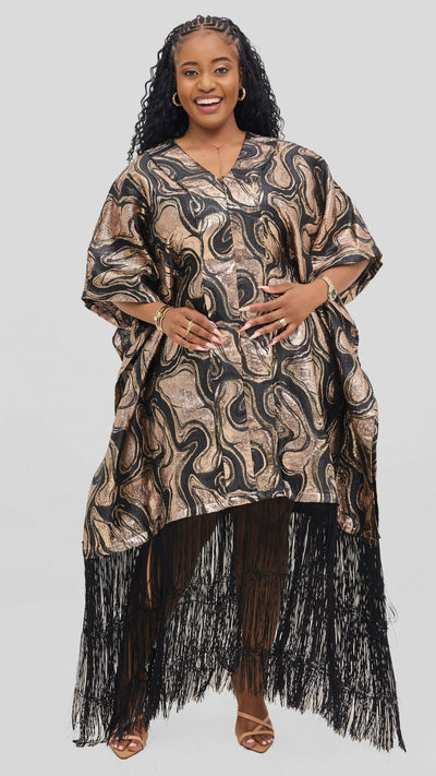 Hats And More Glamour Fringe Hem Tunic Dress – Gold / Black Print - Shopzetu