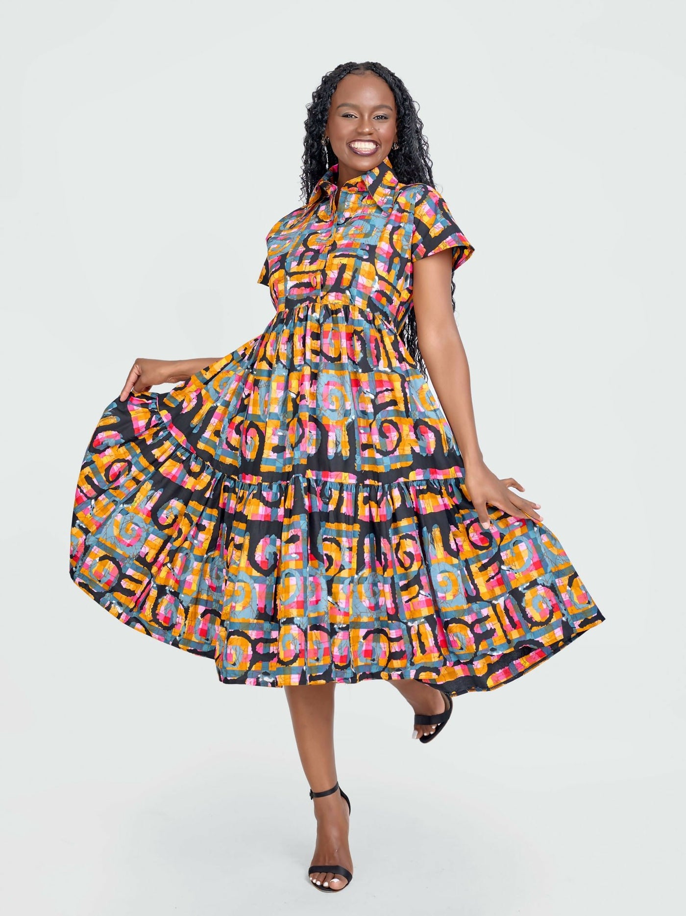Tuli Kiara Tiered Ankara Baby Doll Dress - Muticoloured Print - Shopzetu