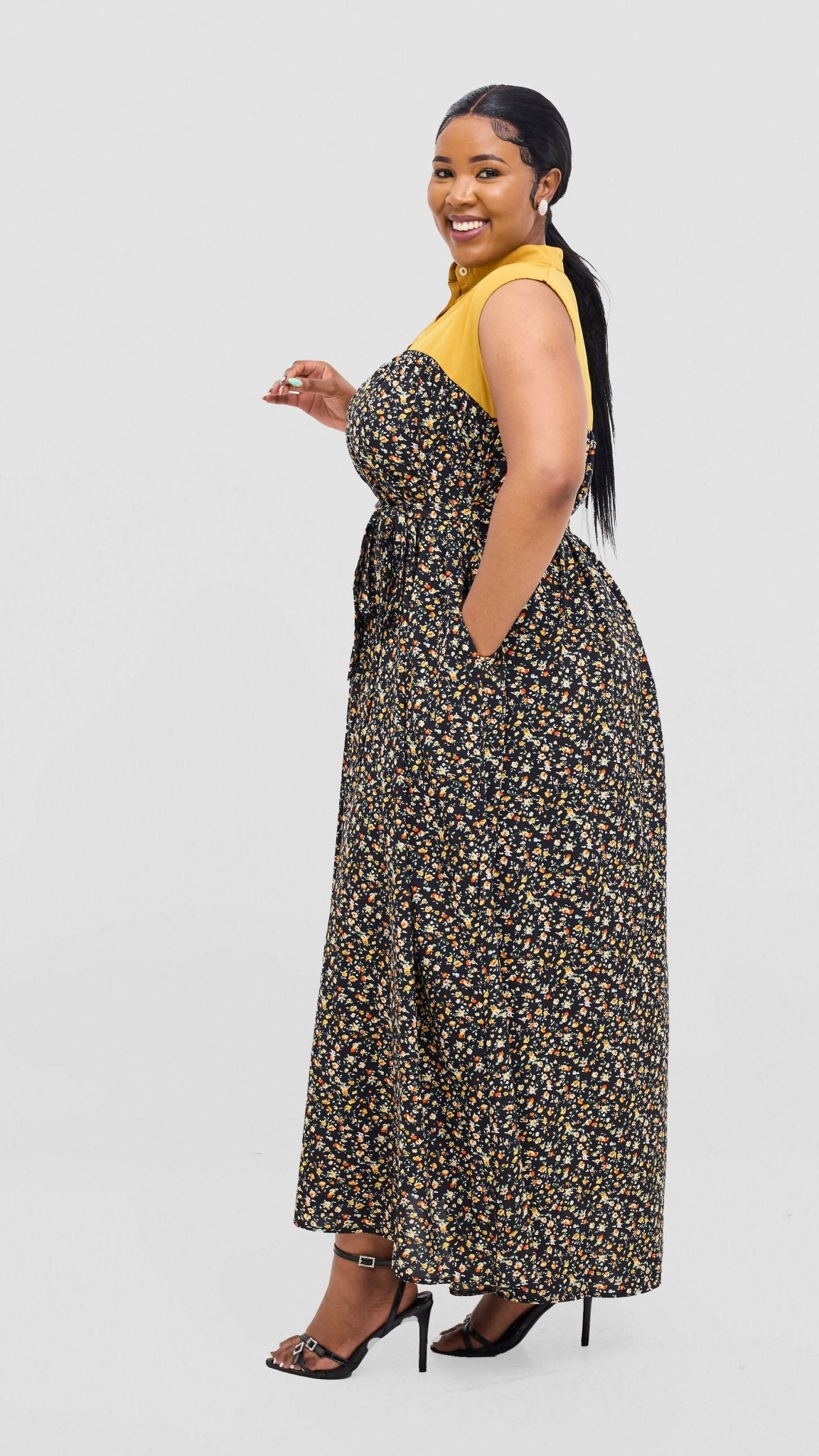 Rimyel Limited Button Dress - Mustard - Shopzetu