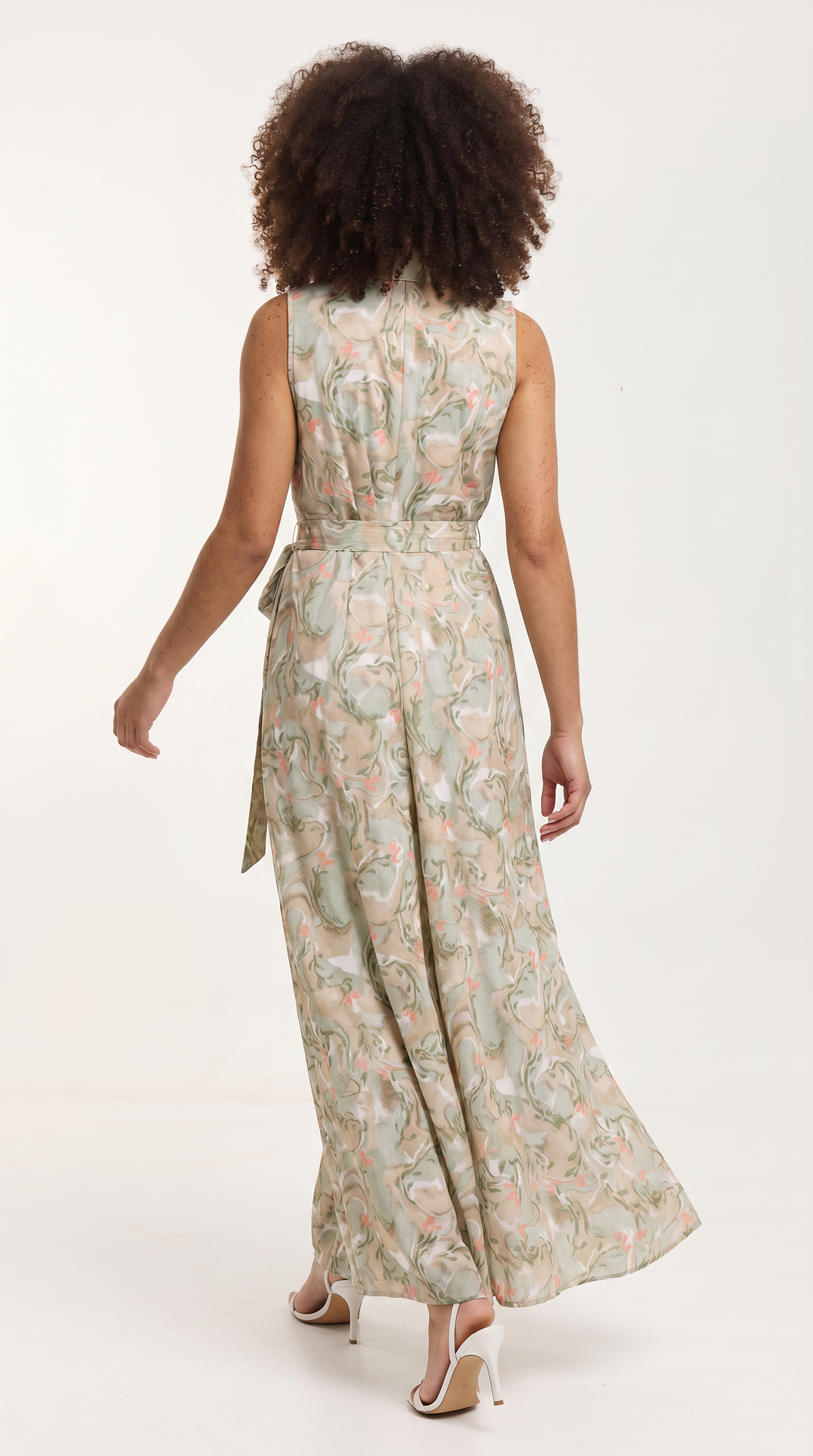 Vivo Sleeveless Maxi Dress in Cotton - Taupe / Olive Print