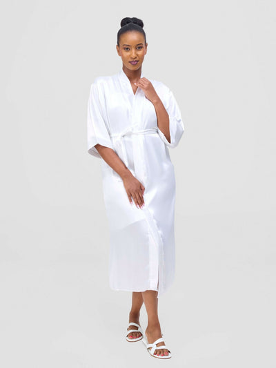 Iristyle Satin Long Robe - White - Shopzetu