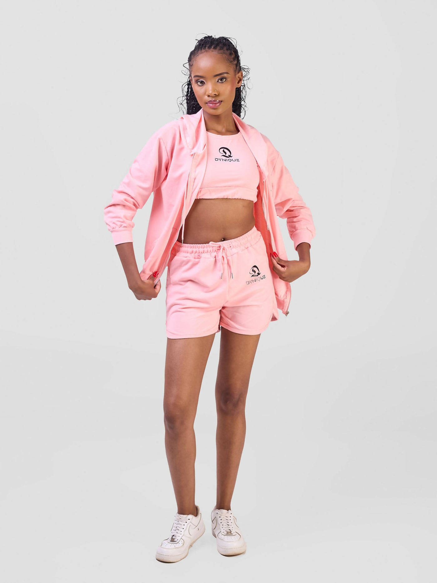 Dynique Clothing 3 - Piece Short Sets - Nude Pink - Shopzetu