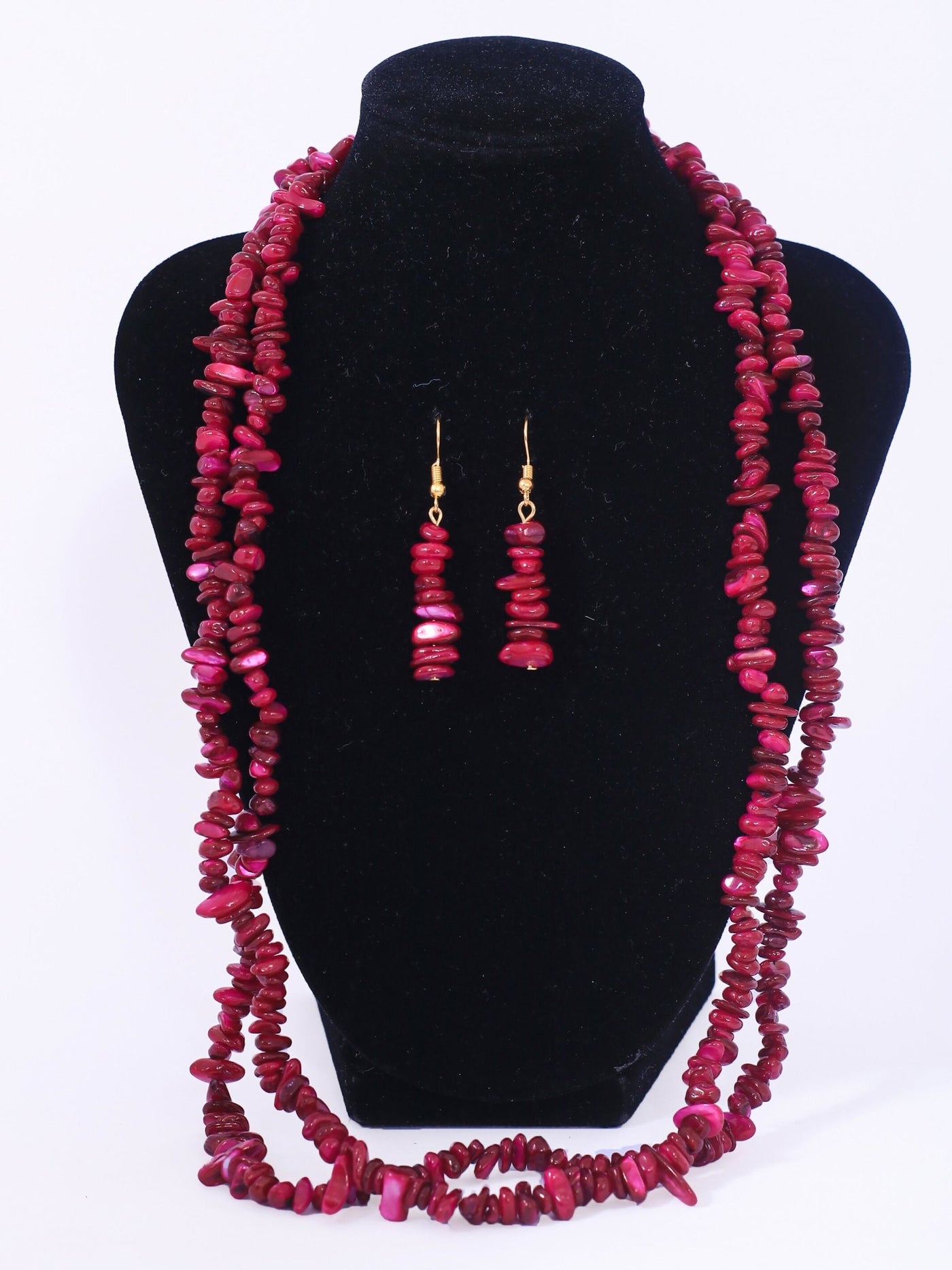 Double Layered Ceramic Beads Necklace Set - Purple - Shopzetu