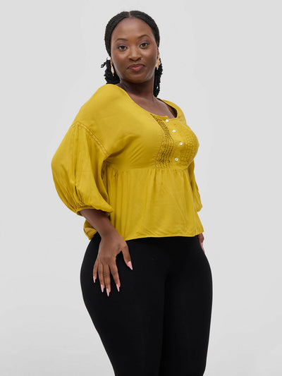 Zuana Comfortable Cotton Top - Mustard - Shopzetu