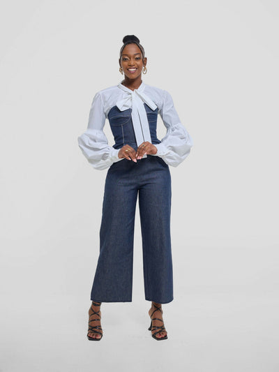 The Textile Loft Corset Jumpsuit - Navy Blue - Shopzetu