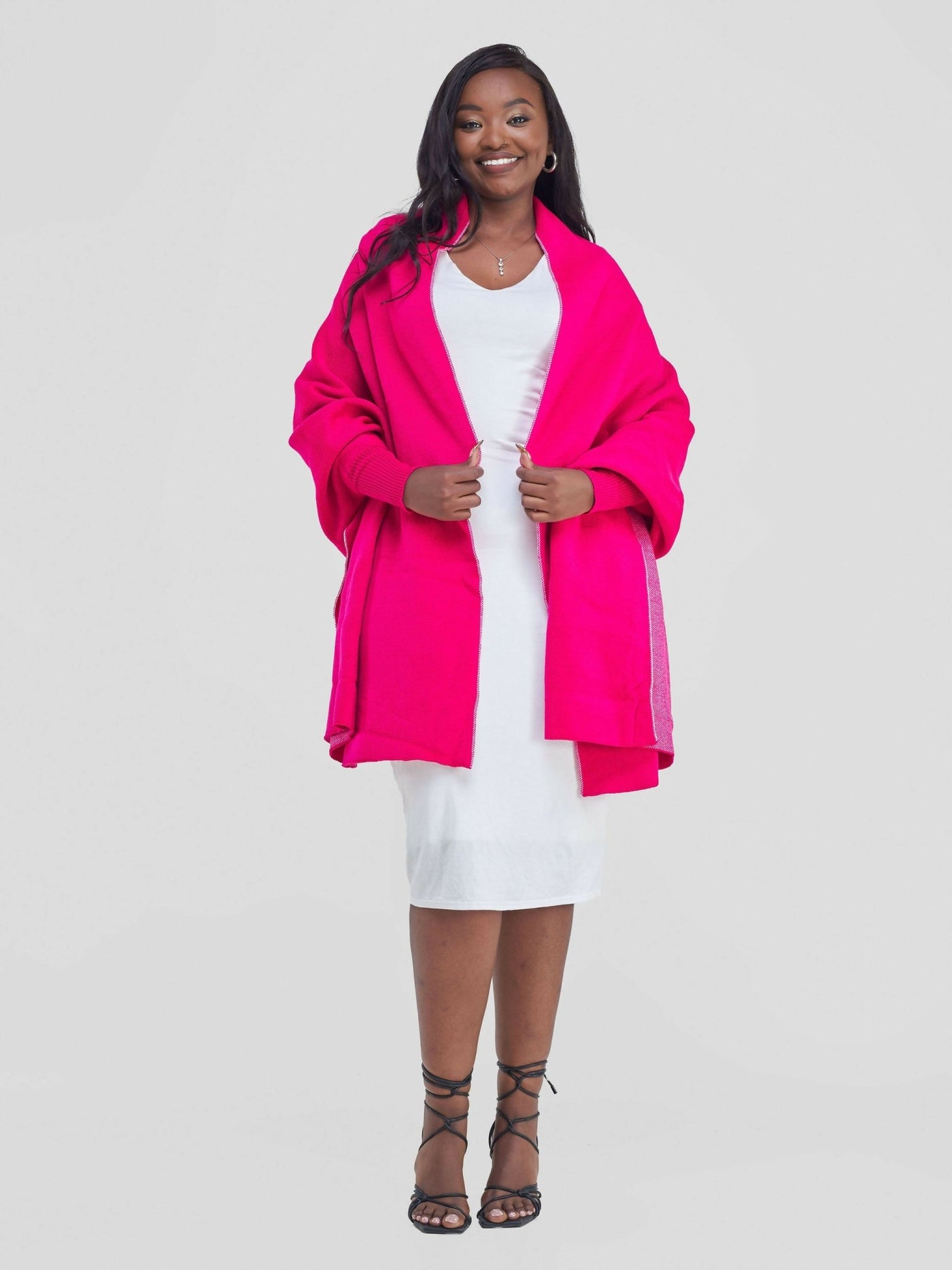 Anel's Knitwear Sassy Shawl Poncho - Hot Pink - Shopzetu