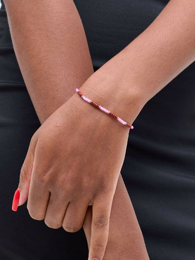Dianaah J Beaded Bracelet - Pink / Brown - Shopzetu
