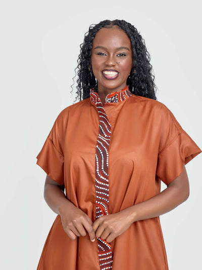 Tuli Amani Shirt Dress - Brown - Shopzetu