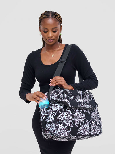 Ankara Artifacts Tolu 2.0 Diaper Bag - White / Black - Shopzetu