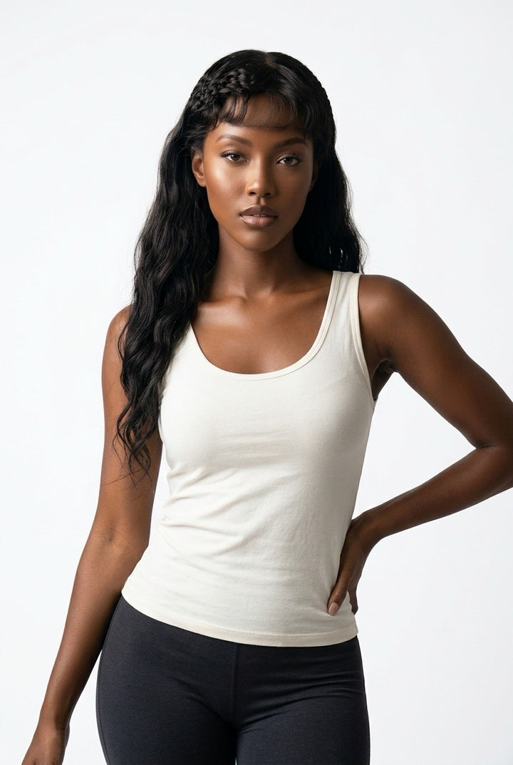 Stylish Sisters Classic Scoop-Neck Cotton Tank Vest Top - Cream