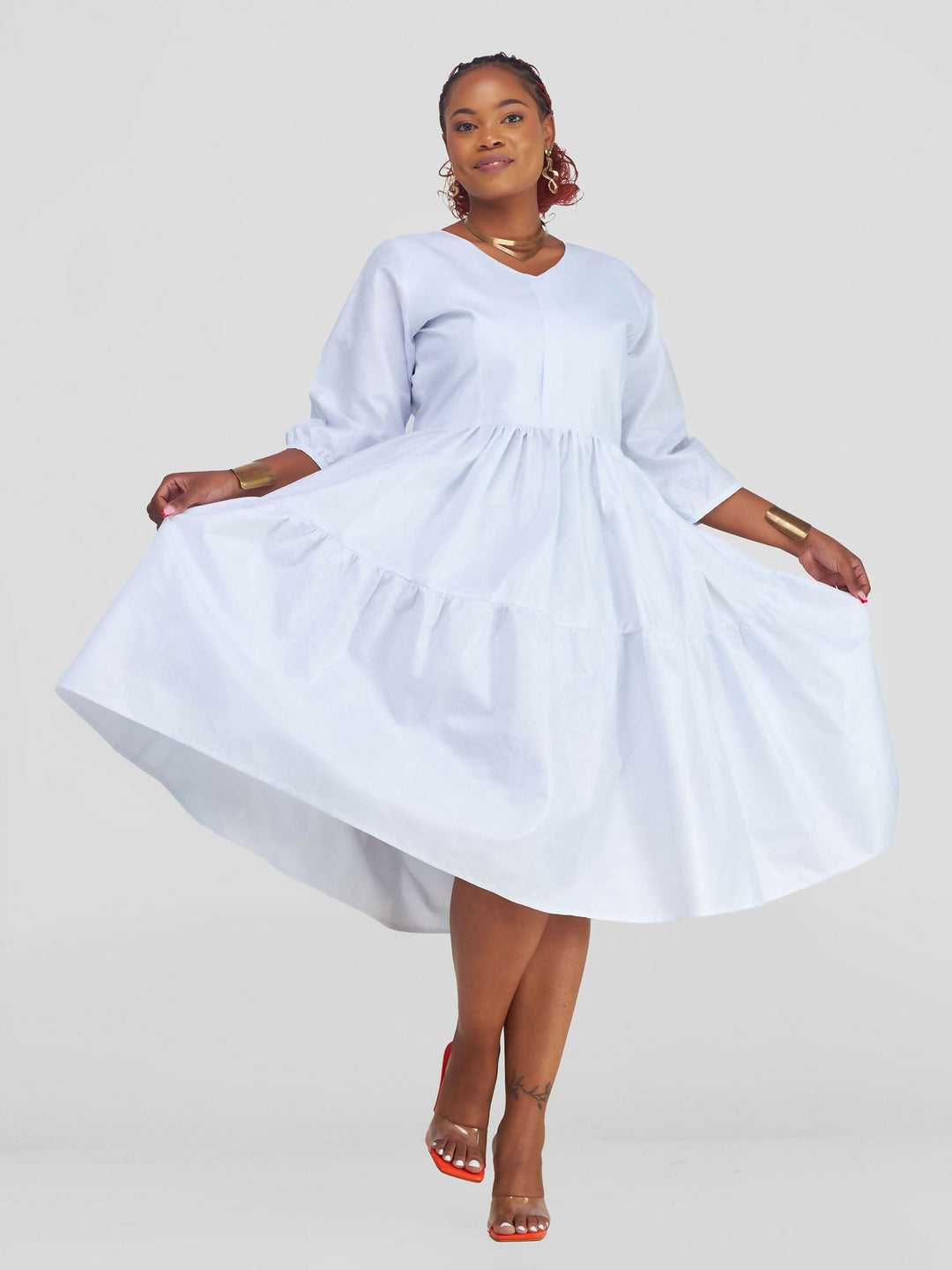 Timyt Urban Wear Tulivu 3/4 Sleeved Dress Cotton - White