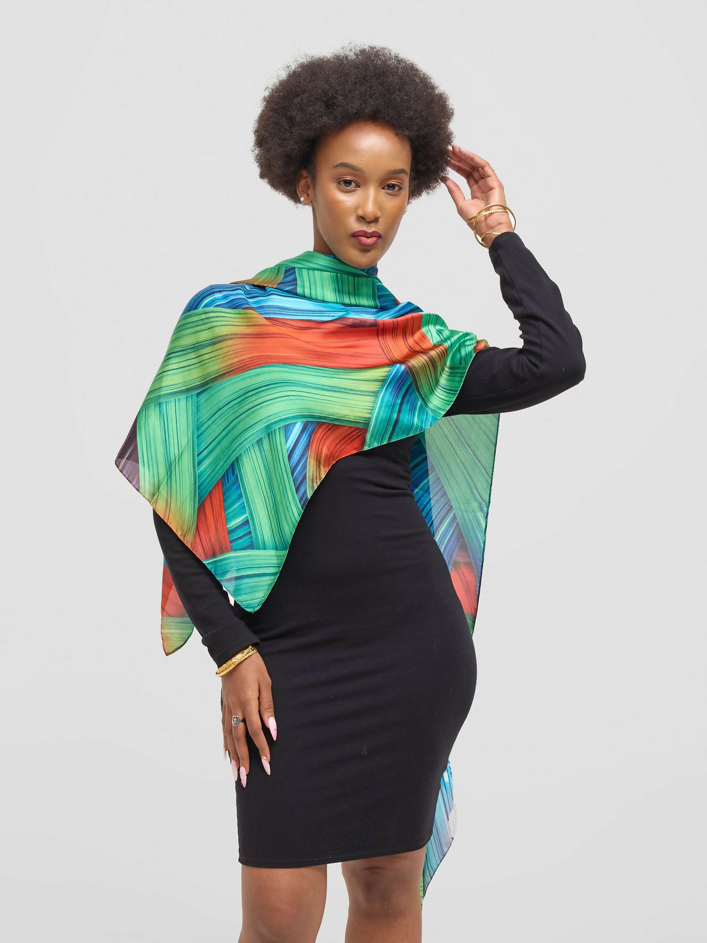 Ukiyo Lifestyle Silk Scarf - Green Print - Shopzetu