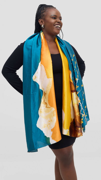 Afrodame Luxurious Silk Scarf - Blue - Shopzetu