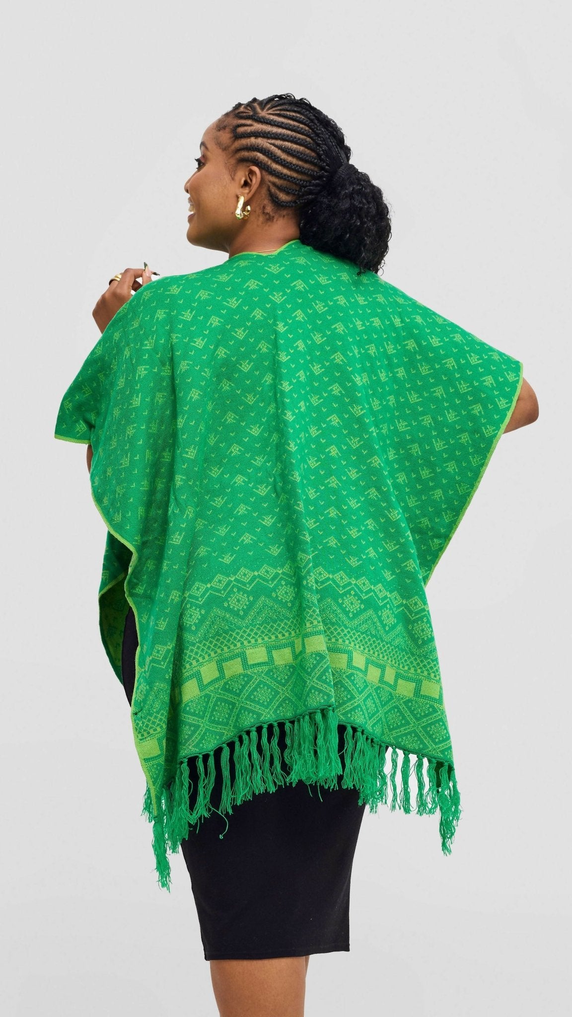 Inroses Deligh Reversible Print Poncho Shawl - Green / Mustard - Shopzetu