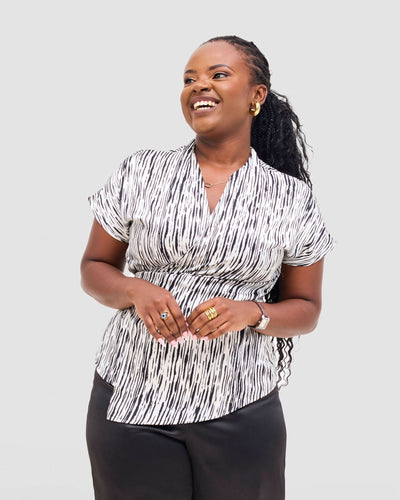 Silk House Collection Koa Top - Black / White Print - Shopzetu