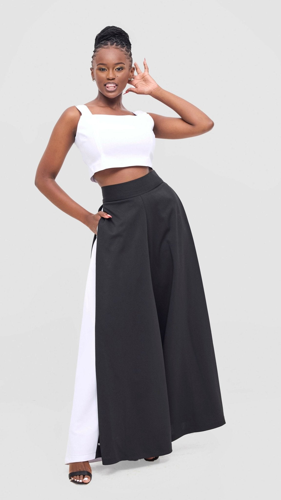 V - LUX Lavish Babe Palazzo Pant - Black / White - Shopzetu