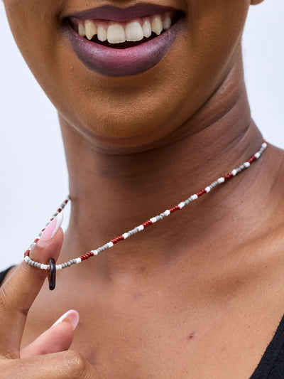 Dianaah J Beaded Necklace - Grey / Brown - Shopzetu