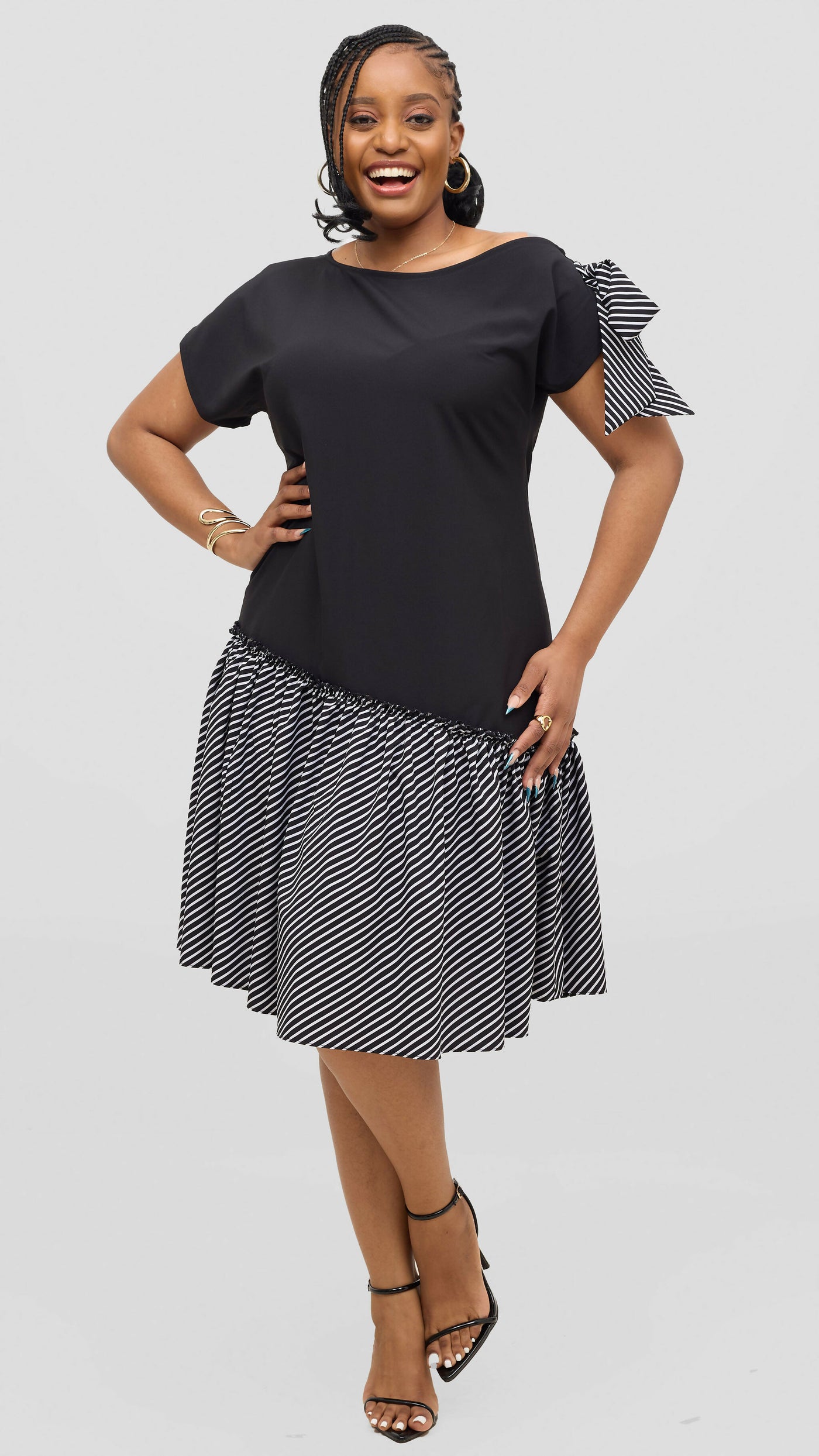 Jolly Fancy Wear Pila Shift Dress - Black Stripped