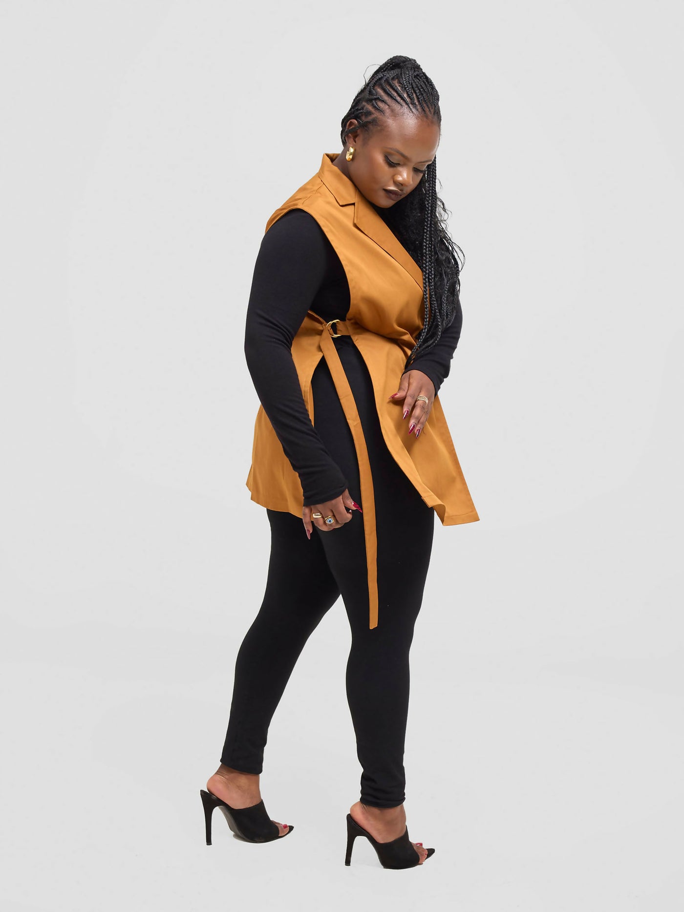 Pure Buxom Polka Bubble Knot Side Vest Blazer - Orange - Shopzetu