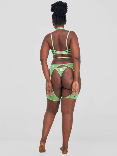Erotic Strappy Lingerie Set - Green