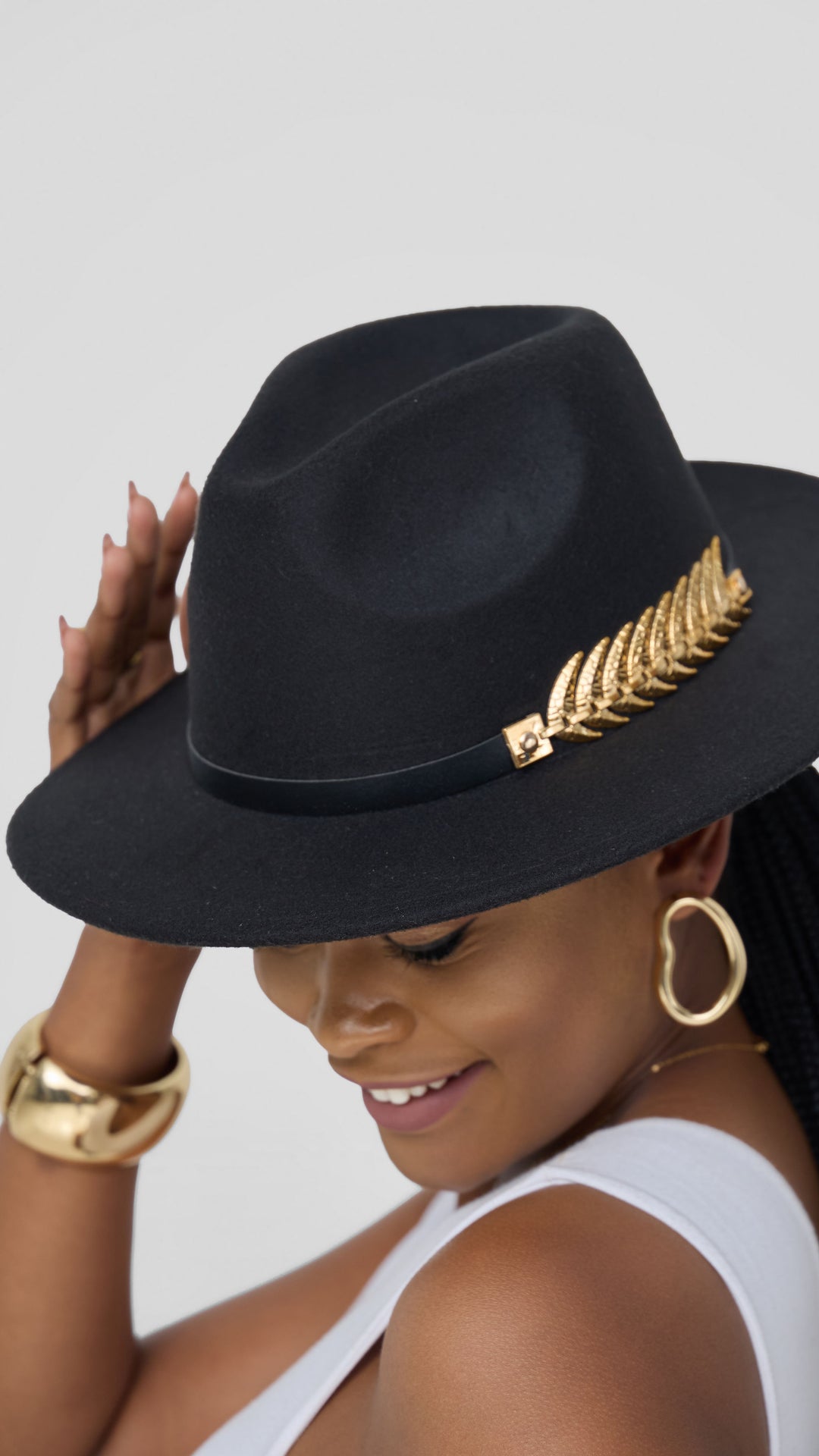 Umbo Collections Women And Men Felt With Wide Brim Belt Church Hat - Black