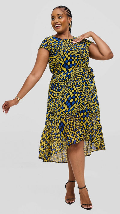 Lizola Kynlee Shift Dress - Yellow / Blue / Black - Shopzetu