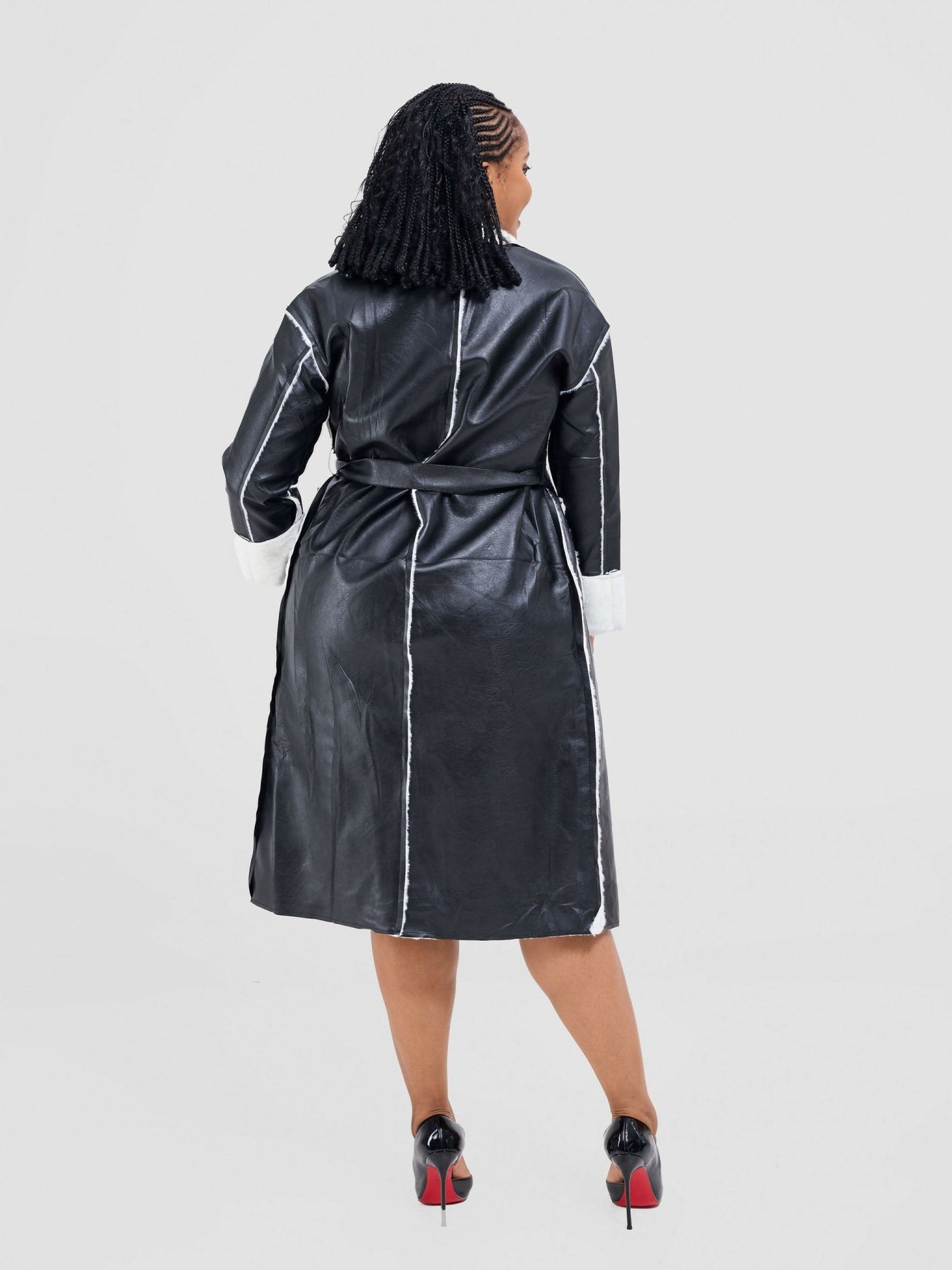 Stylish Sisters Leather Trench Coat With Fur Jacket - Black - Shopzetu