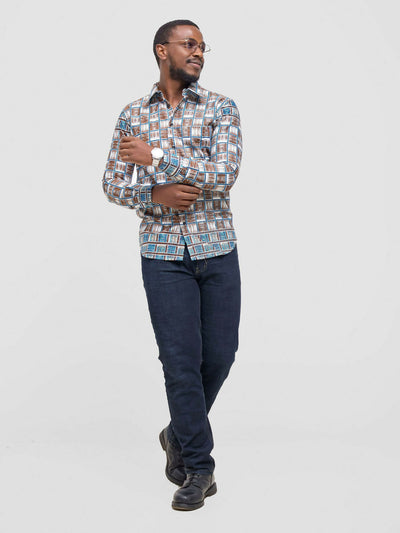 Mendilines Warm African Shirt - Brown / Blue Print - Shopzetu