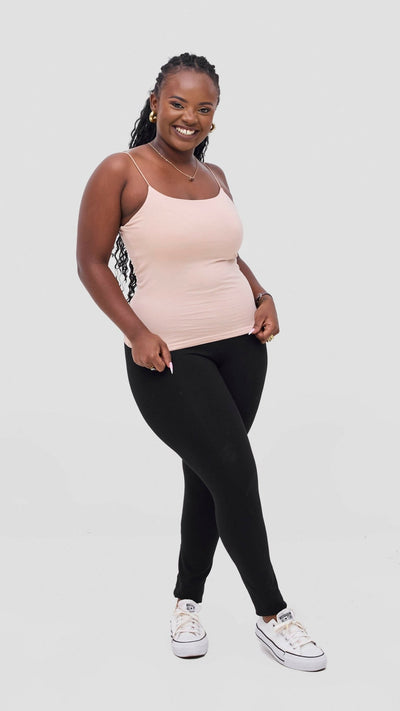 The Fashion Frenzy Spaghetti Tank Top - Beige - Shopzetu