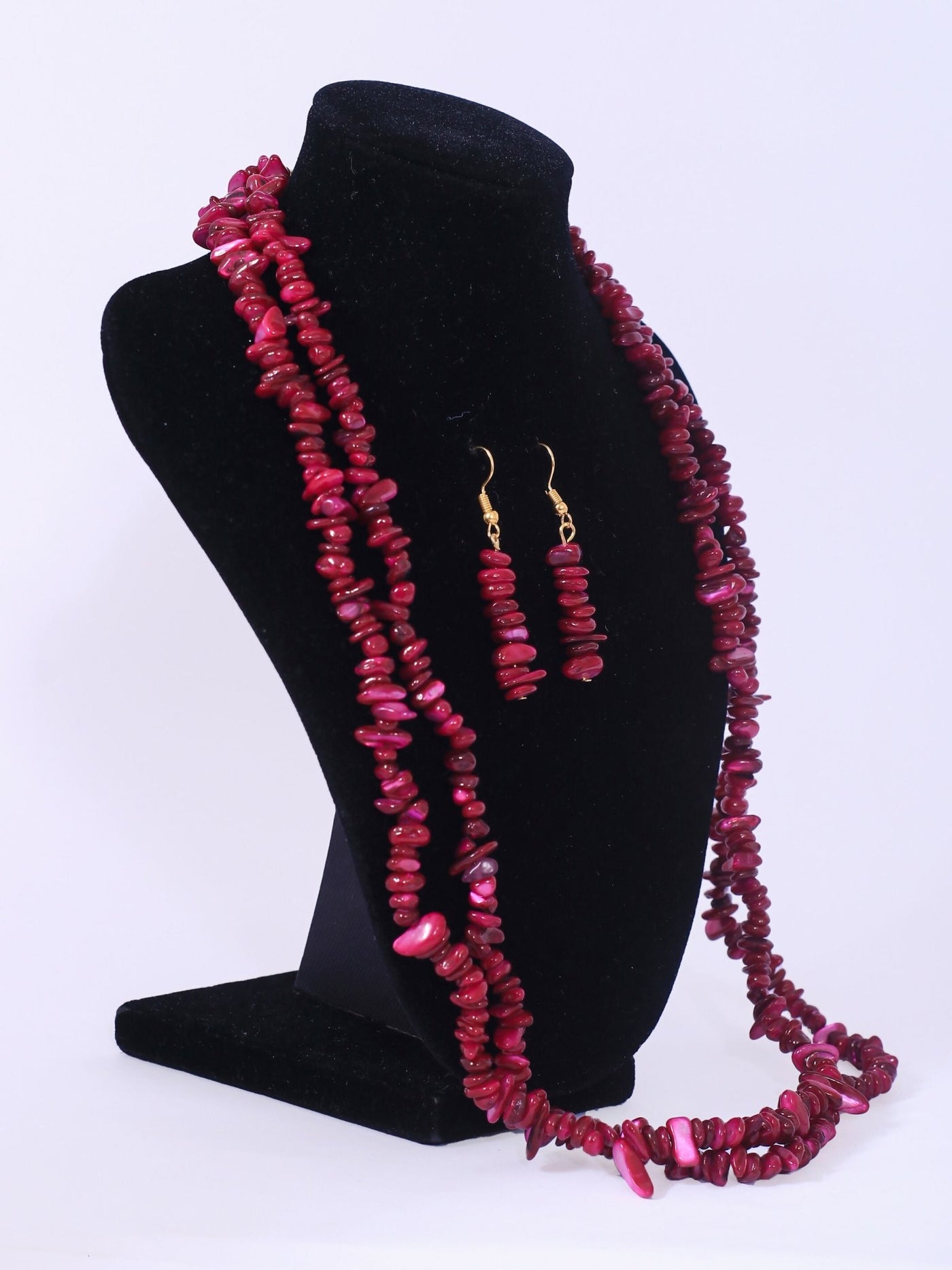 Double Layered Ceramic Beads Necklace Set - Purple - Shopzetu