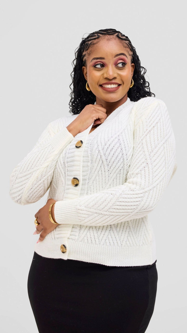 The Fashion Frenzy Button Cardigan Sweater - White - Shopzetu