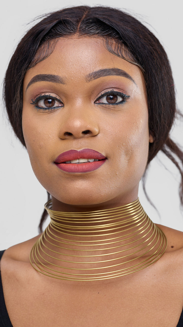 Naruki African Brass Choker Necklace - Brass