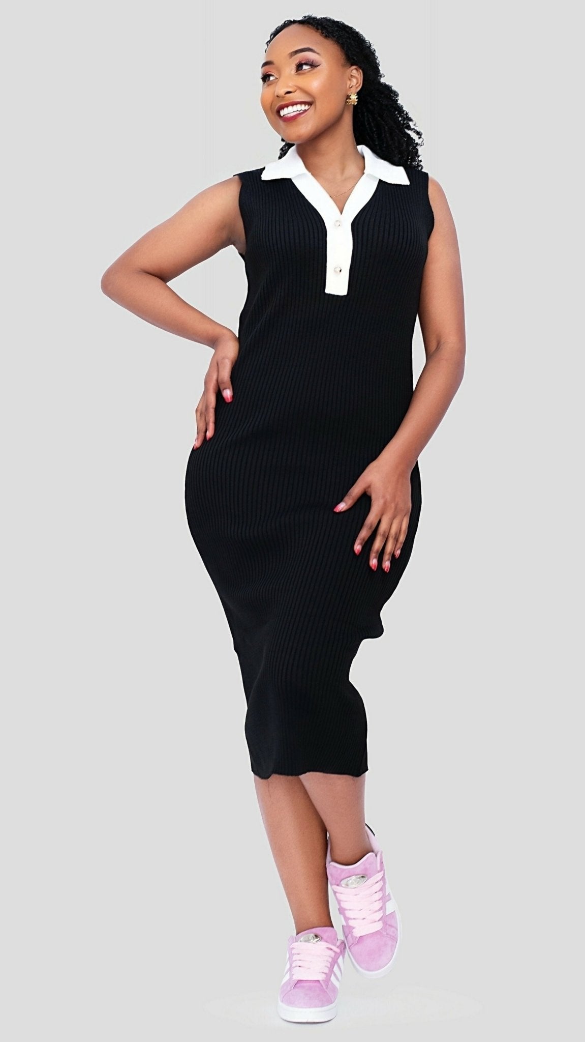 The Fashion Frenzy Polo Collared Bodycon - Black - Shopzetu