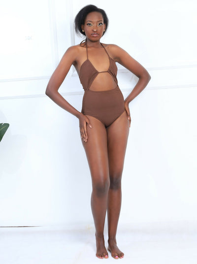 Shells Attic Swimwear Suit Monokini - Brown - Shopzetu
