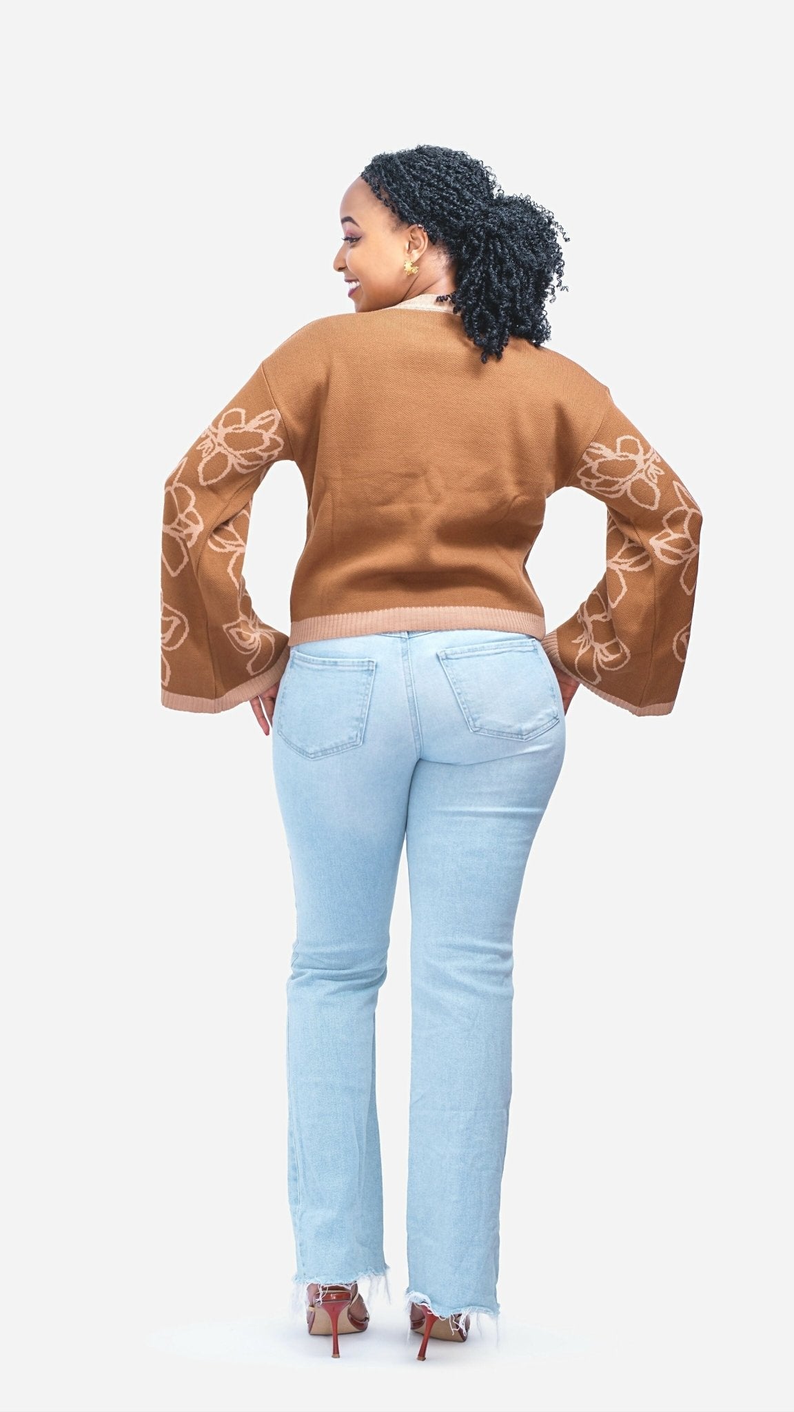 The Fashion Frenzy Flared Sleeves Pullover Sweater - Brown - Shopzetu
