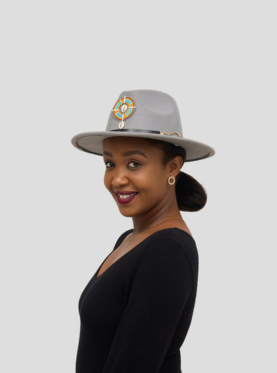 Umbo Collections Beaded Fedora Hat - Grey
