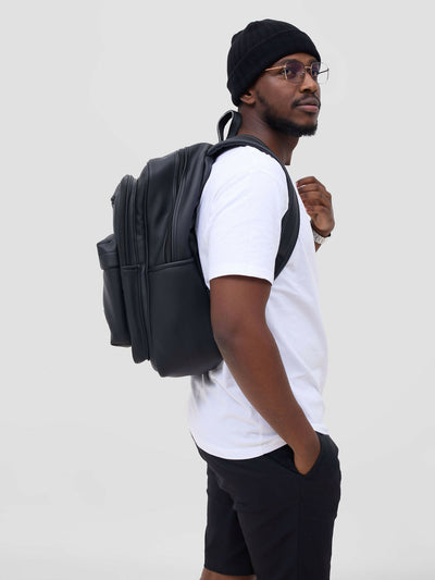 Back Pack Double Front Pocket Bag - Black - Shopzetu