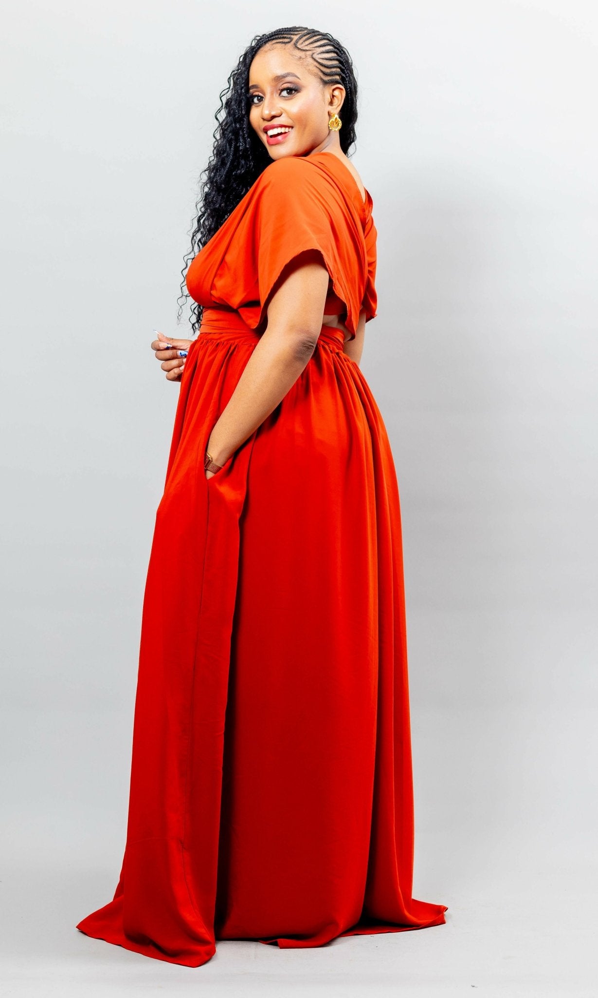 African Yuva Meadow Infinity Dress - Rust Orange - Shopzetu