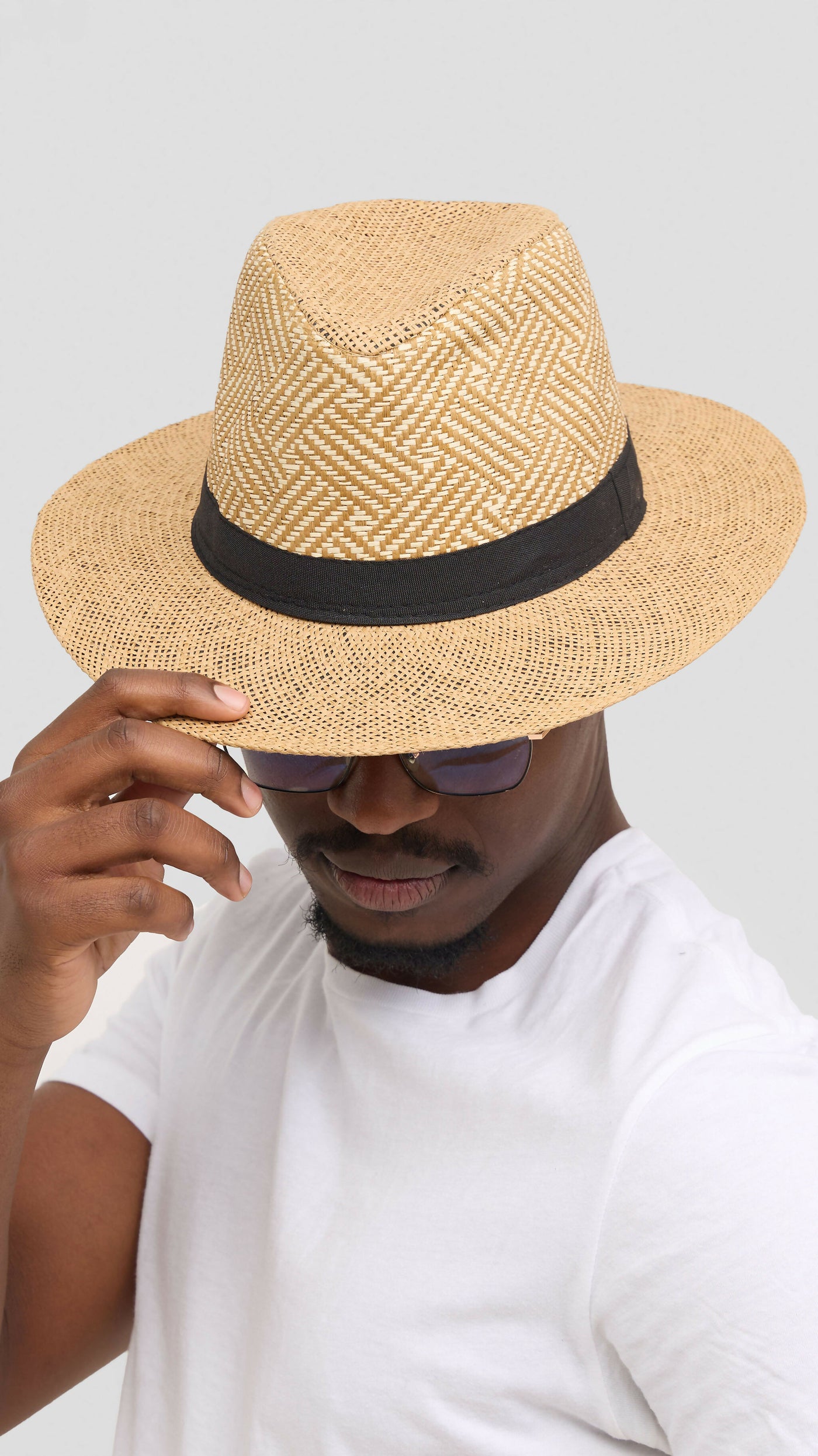 Umbo Collections Straw Fedora Hat - Beige