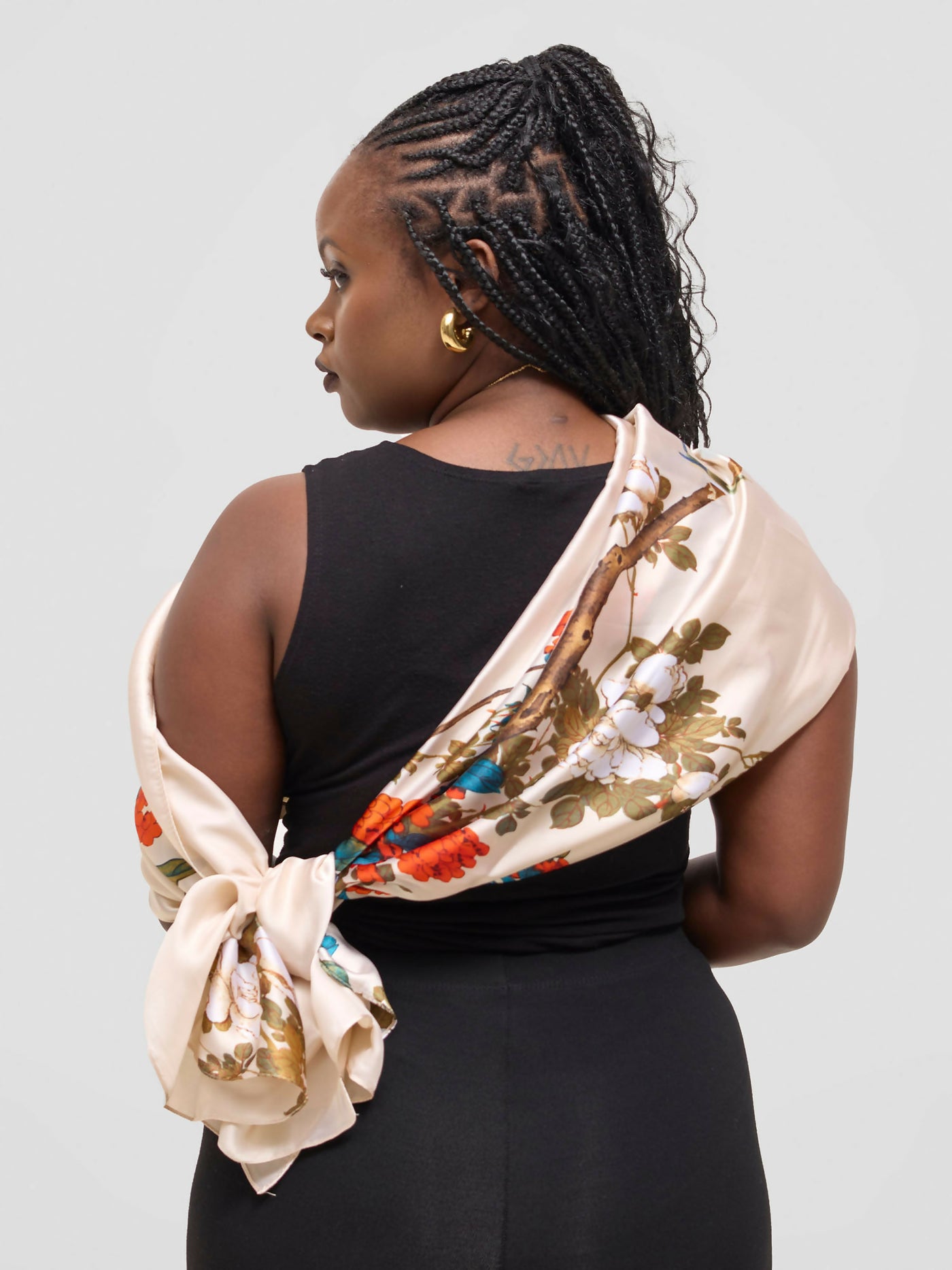 Ukiyo Lifestyle Silk Scarf - Cream Print - Shopzetu
